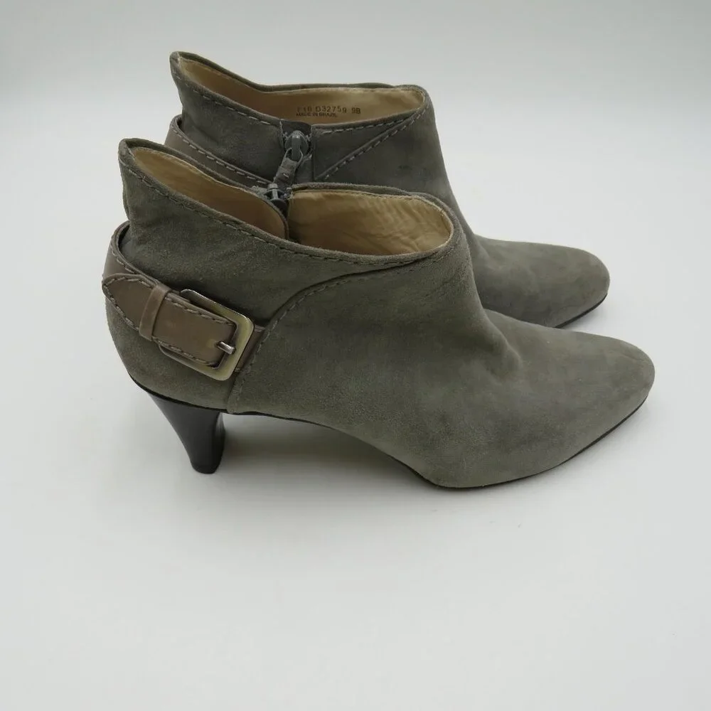Cole Haan Womens Ankle Boots Size 9 Gray Suede Buckle Zip Kitten‎ Heel